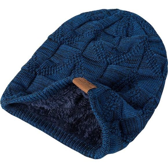 𝅺MENS Winter Beanie Warm Fleece Lined Skull Cap Blue - Picture 4 of 4